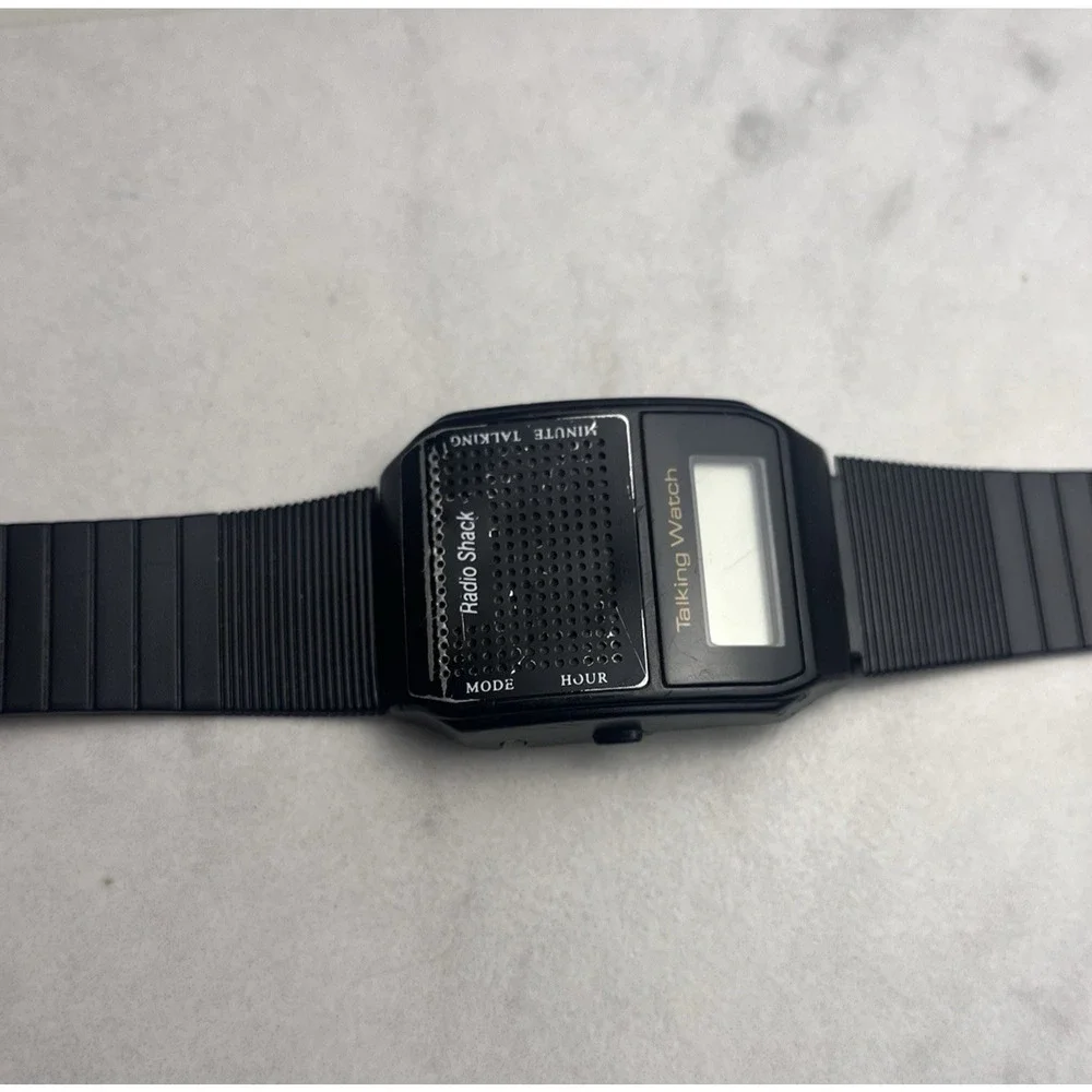 Vintage Radio Shack Tandy Talking Digital Watch Black FOR PARTS - NEEDS BATTERY